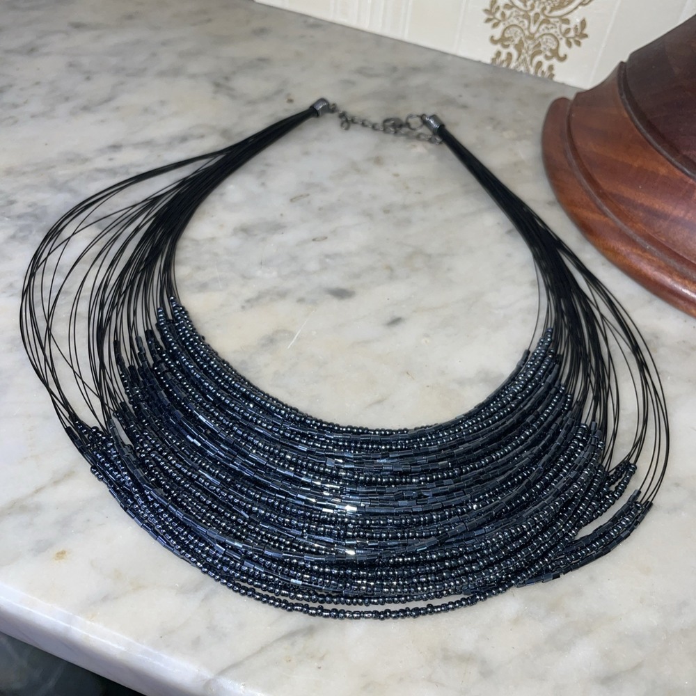 Multi Layer Bead‎ Necklace Stranded Hematite Dark Grey Color Beads